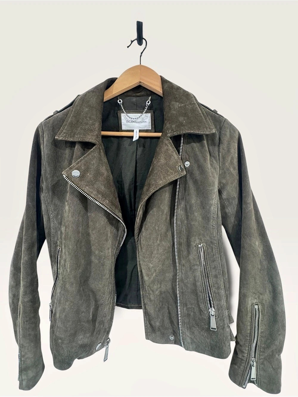 BCBGeneration Moto Jacket in Green Size Medium Like New